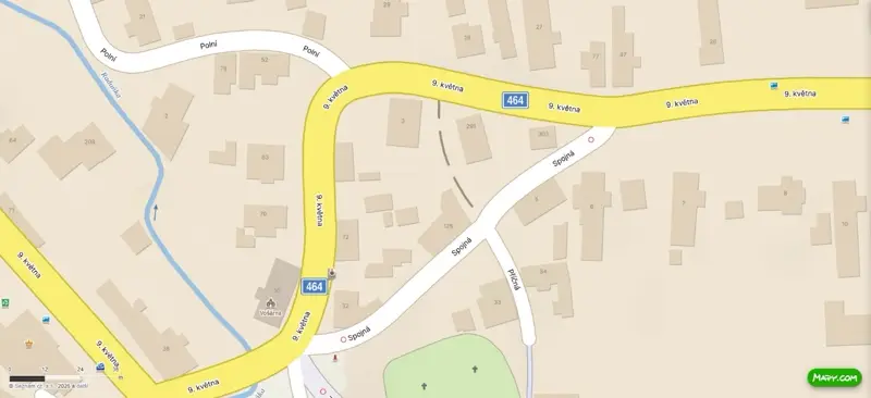 Mapový výřez centra Raduně s ulicí Příčná a čísly popisnými