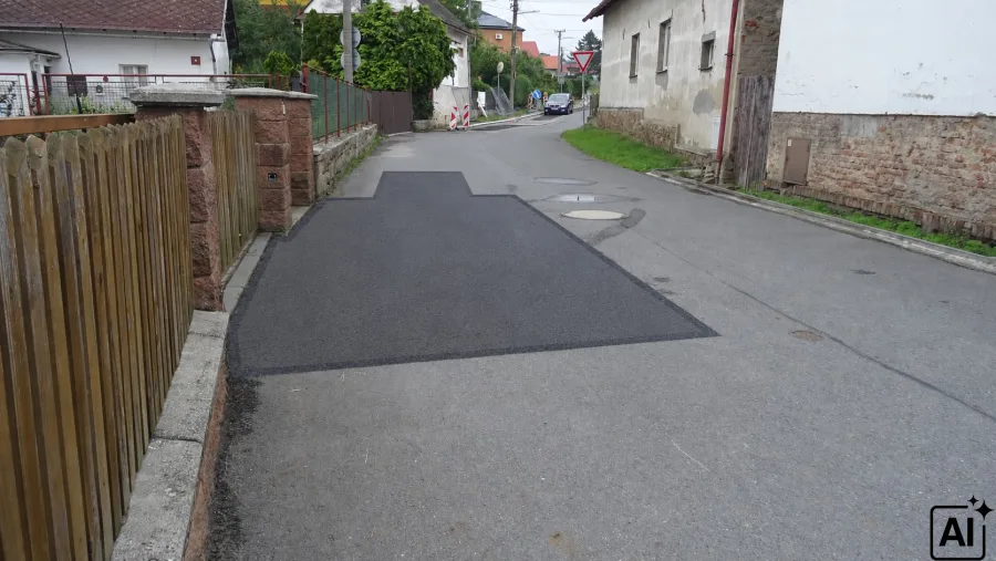 Návrh opravy ulice Polní od umělé inteligence — výměna několika metrů čtverečních živičného povrchu